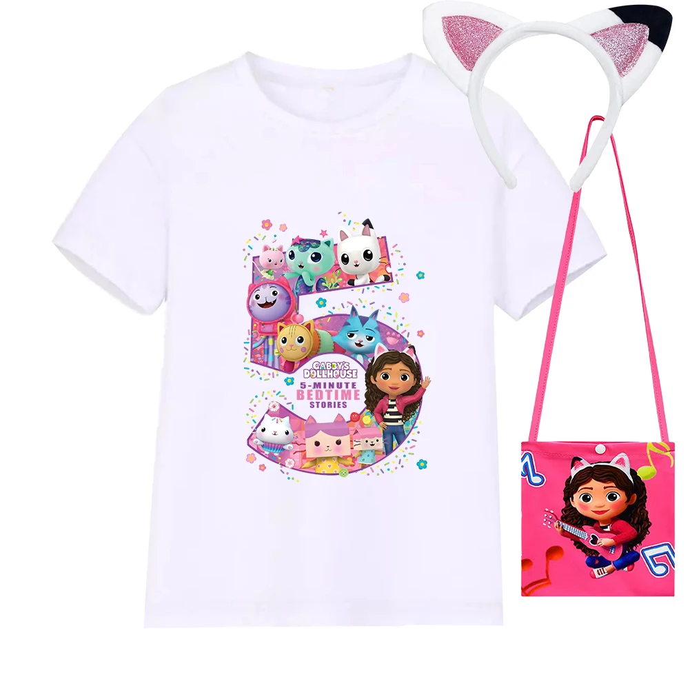 Magliette Hairband Bag Anime Gabbys Dollhouse 3D Print Streetwear Ragazzi Ragazze Cute Casual Fashion Kids Tees Top Abbigliamento