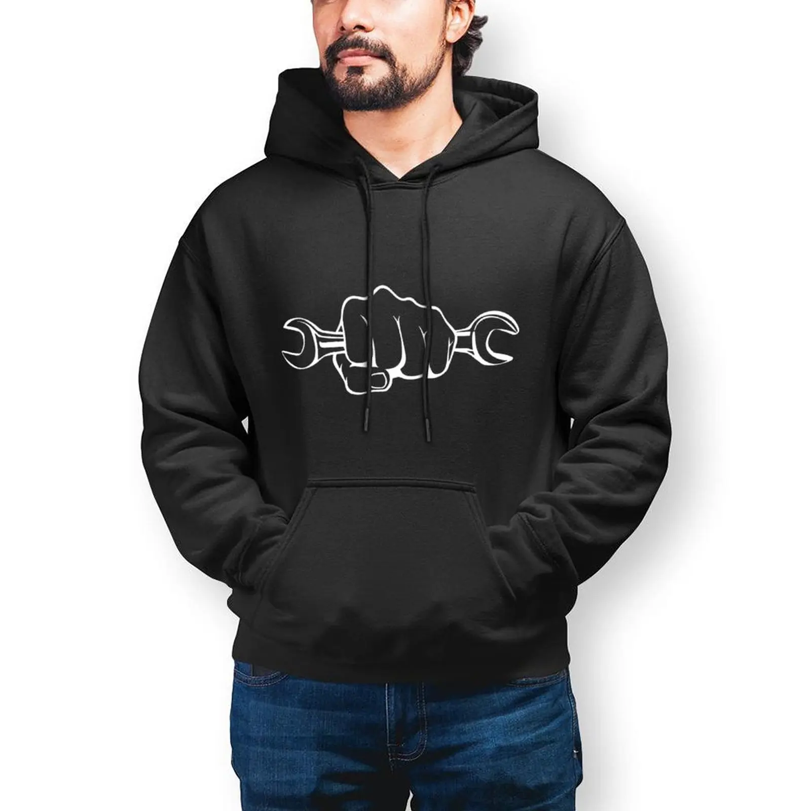 

Mechanic Holding Casual Hoodies A Wrench Motorcycle Harajuku Cotton Hooded Shirt Winter Long Sleeve Streetwear Oversize Hoodie