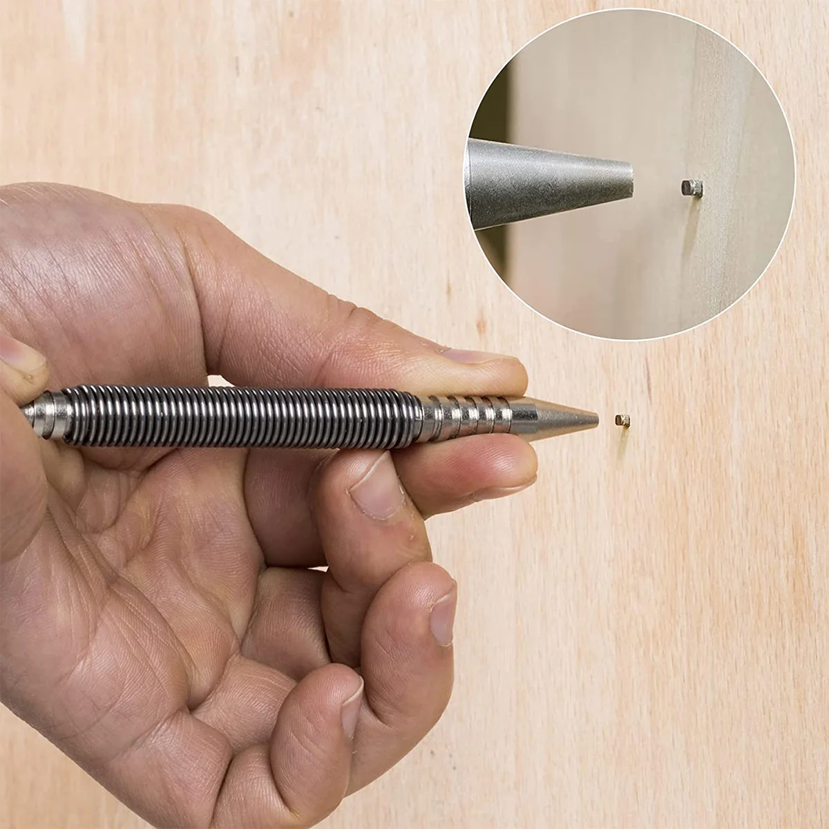 Woodworking Tool Spring Tool Hammerless Nail Set Center Pin Punch Spring Loaded Marking Carpenter Woodworking Drill Bit Door Pin Removal Tool