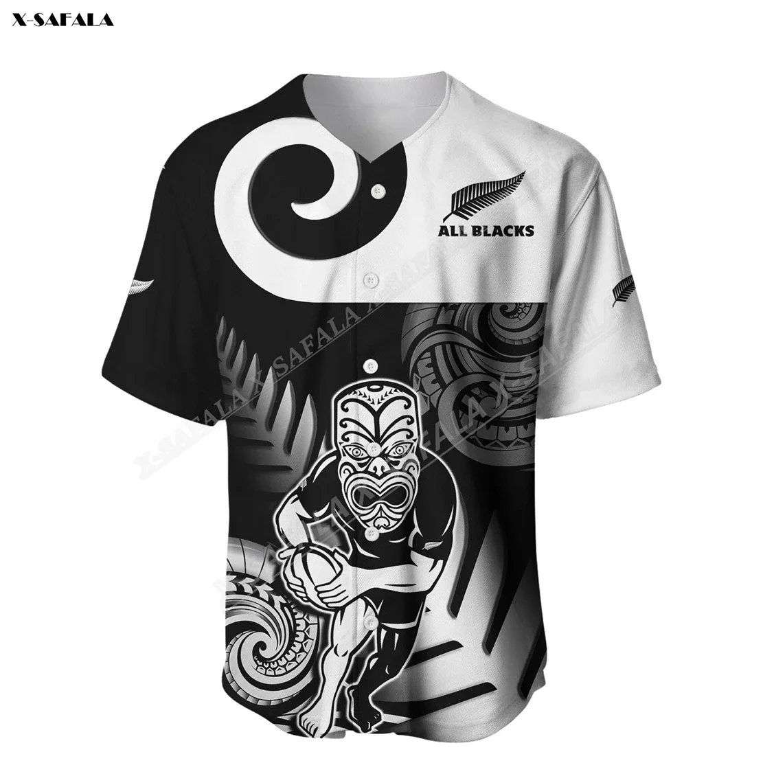 

New_Zealand_Silver_Fern_Rugby All_Black_Maori_Koru 3D Printed Baseball Jersey Shirt Men Streetwear Short Sleeve