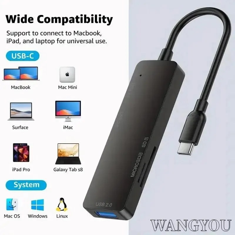 휴대폰 컴퓨터 C타입 확장기, 고속 변속기 USB 도크, 다기능 와이어 분배기, 5 in 1