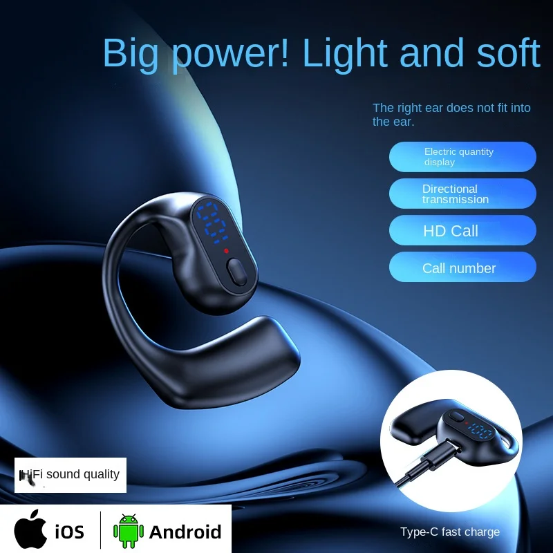 OWS Bluetooth Headset Single Ear Open Not In Ear Power Display Sports Fitness Business Hanging Ear Type HIFI Stereo Sound