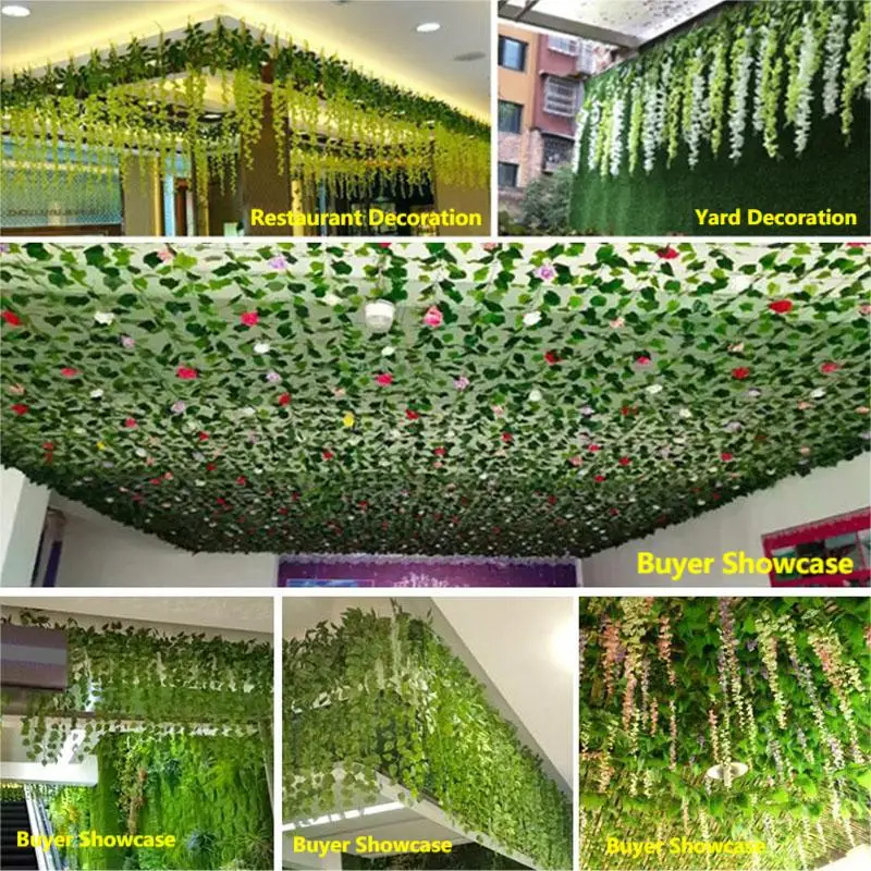 2.1M Green Ivy Leaf Hanging Vine Home Garden Decoration Artificial Garland Silk Wall Plant Wedding Party DIY Fake Wreath Leaves 6