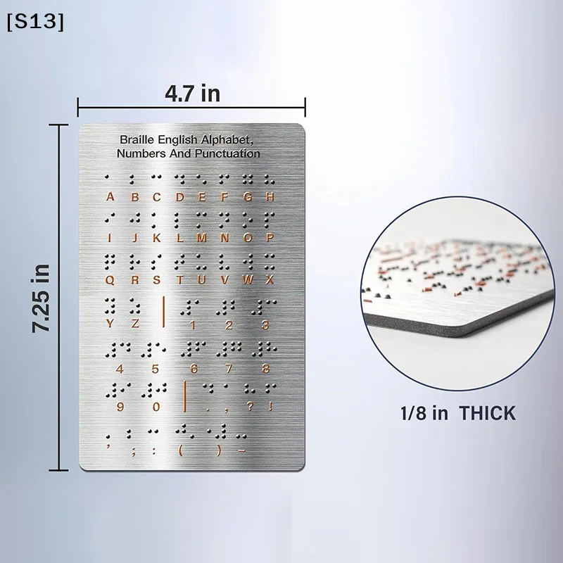 브라이얼 알파벳 및 숫자 학습 도구 - 내구성이 뛰어난 금속 촉각 읽기용 바닥 장착형 친환경 경량[Q]Q@
