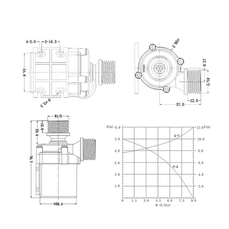 Solar Heißwasser-Umwälzpumpe 12V DC - 8L/Min Mit Messingkupplung