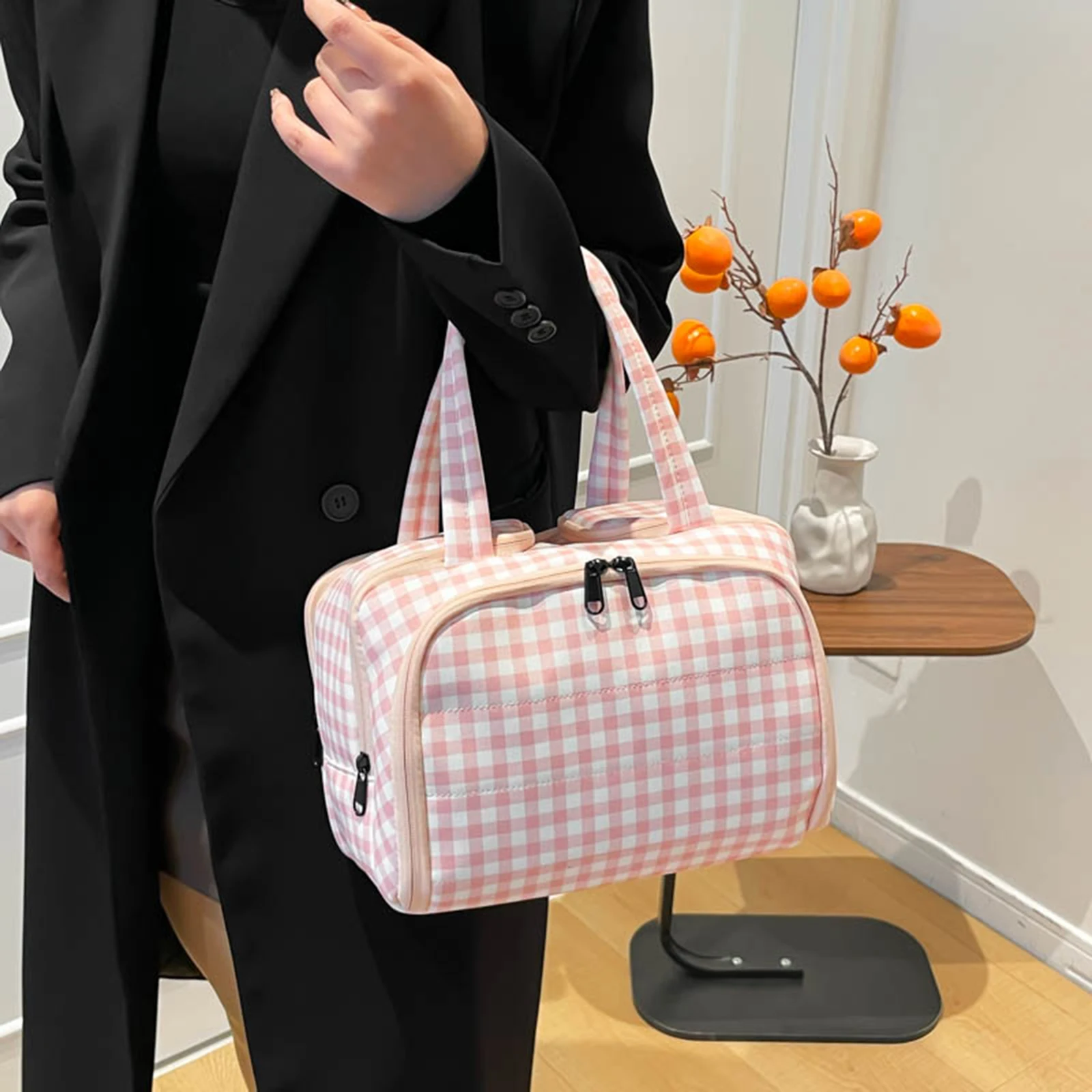 Double Wide Four Opening Large Capacity Portable Travel Storage Bag with Zippers & Compartment Cosmetic Wash Bag for Women Girls