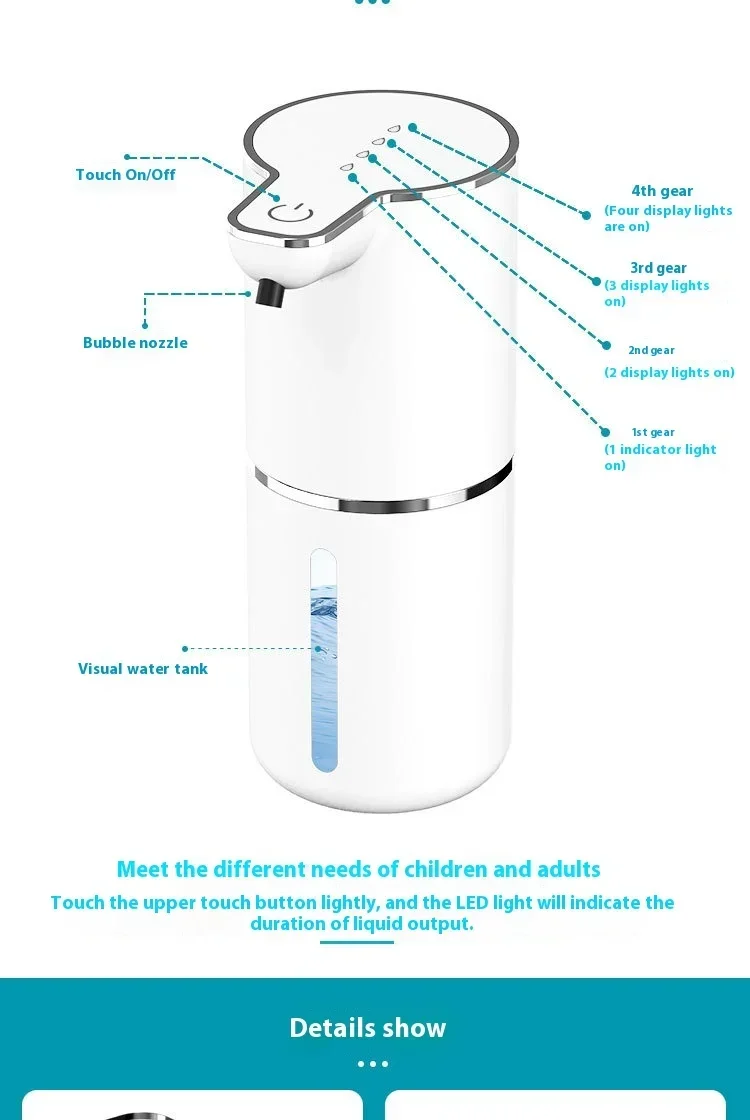 4Levels Automatic Soap Dispenser Touchless Foaming Soap Dispenser 350ML USB Rechargeable Electric Adjustable Foam Soap Dispenser