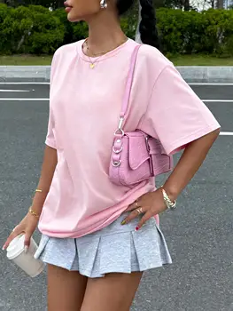 Y2K Woman 100% Cotton T Shirts Solid Color Casual T-Shirt O-Neck Summer Tops For Women Fashion Oversized Female Sportswear 1