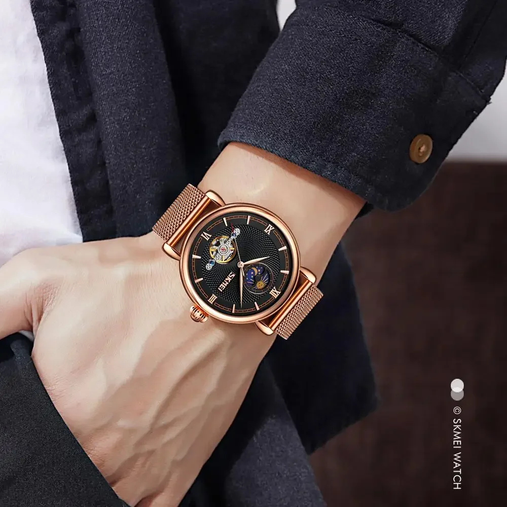 SKMEI 9220 Fashion Waterproof Mechanical Watch Tourbillon Hollow Out Full-Automatic Men's Steel Band Watch