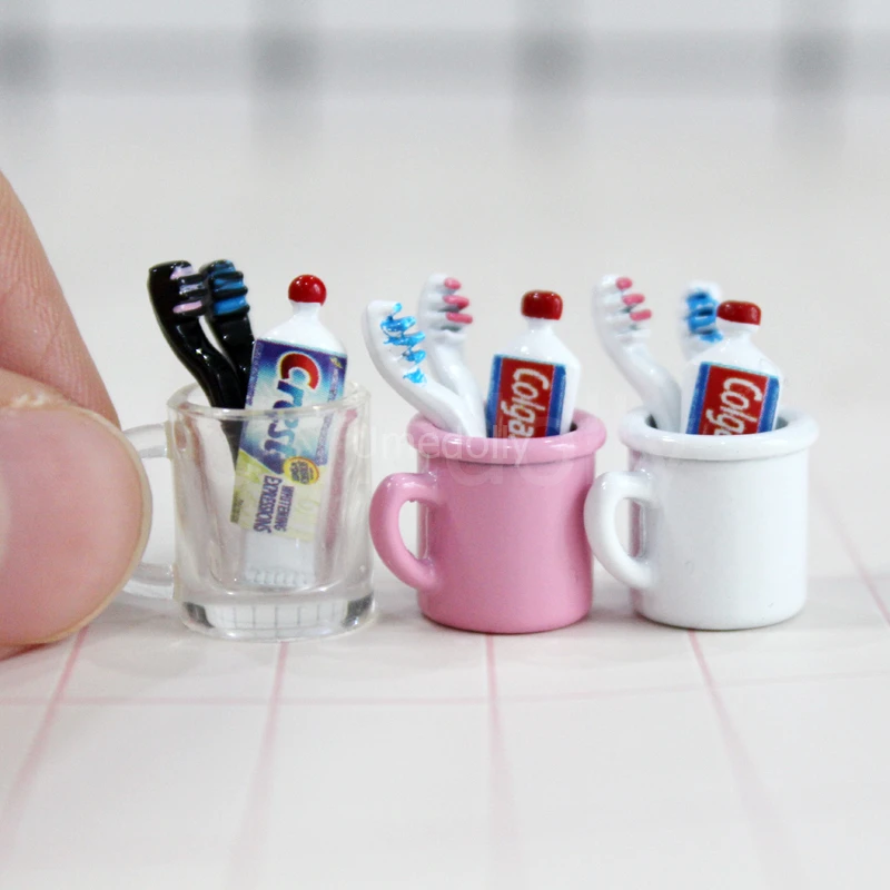 1/12 Cute Mini Toothpaste Toothbrush Cup Pretend Play Miniature