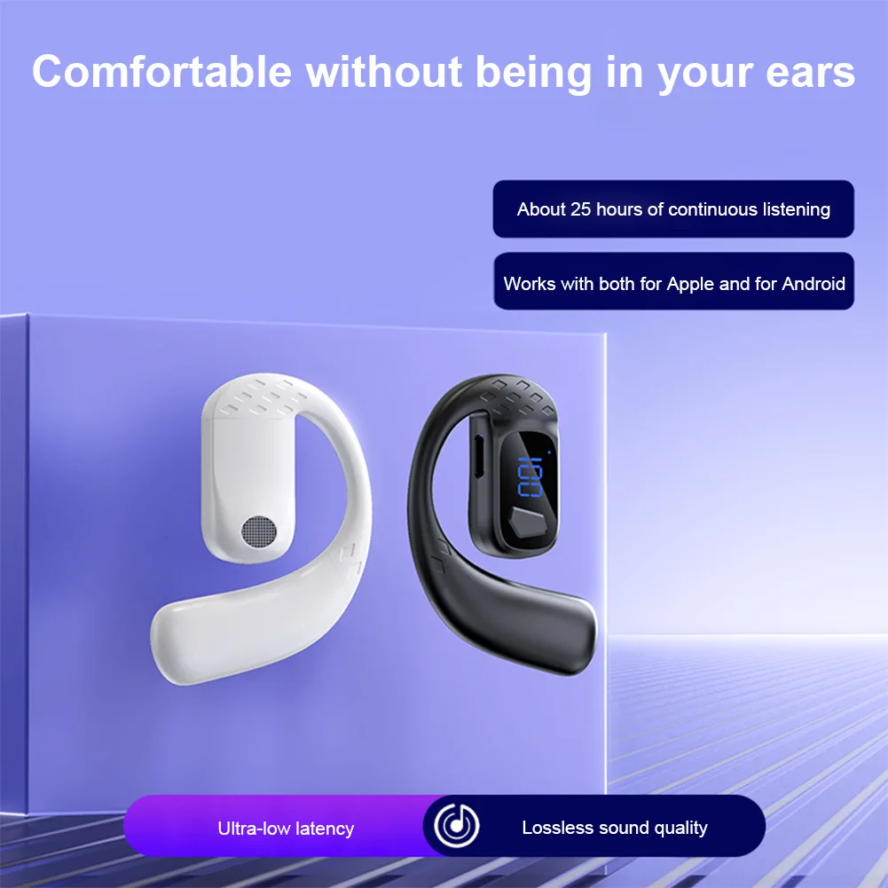 Wireless Headphones Bluetooth-Compatible Earpiece Ear Hook Sports Headphone Noise Canceling HiFi Stereo Earbud for IPhone/Huawei