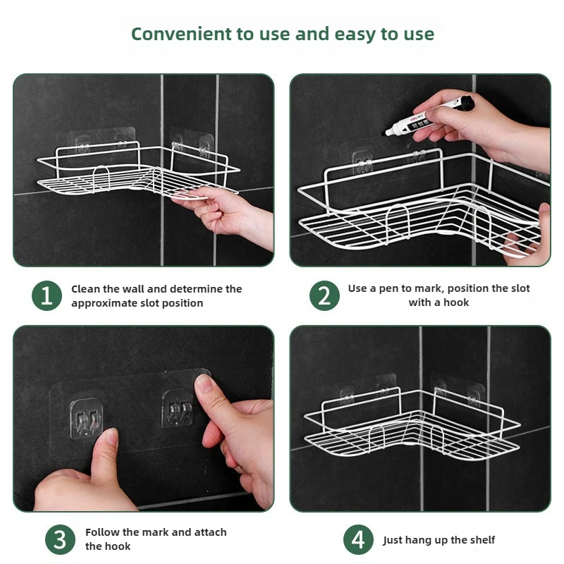 Shelves Organizers for Bathroom Non-perforated Triangle Shower Organiser Kitchen Shower Shelf Wall-hung Toilet Storage