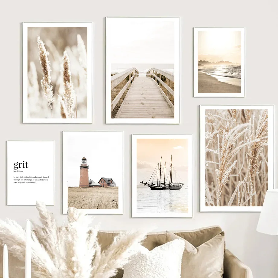 Trestle Path Beach Ship Bridge Reed Wheat Beige Wall Art Dipinti Su Tela Poster E Stampe Immagini A Parete Per La Decorazione Del Soggiorno