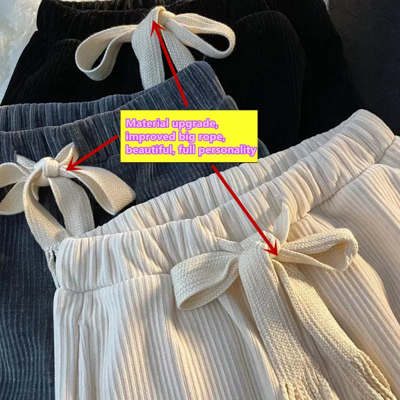 Summer Men's Casual Tie Straight Leg Pants Corduroy Monochrome Oversized Warm Korean Street Pants Streetwear casual pants,corduroy pants