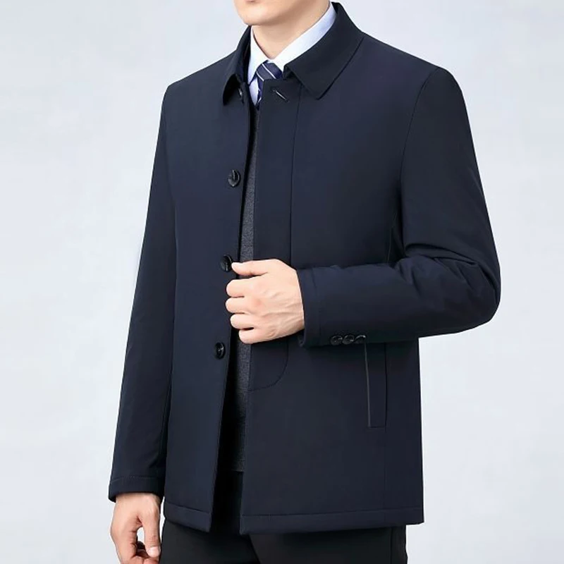 Office Business Men Winter Coat Loose Short Cotton Padded Coats Unisex Buttons Turn Down Collar Vintage Black Thick Jacket Women
