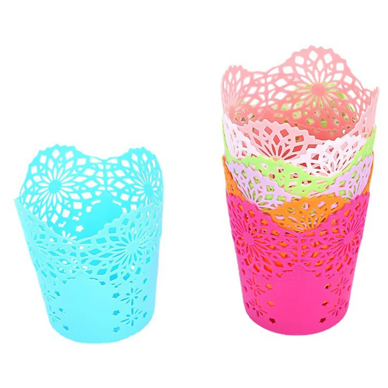 Pen Holder Creative Hollow Roses Pen Pencil Pot Holder Brush Storage Container Desk Organizer Plastic Stationery Office Supplies