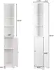 Storage Cabinet 12" Wide White Skinny Linen Cabinet with 3 Open Shelves Single Door Adjustable Shelf Space Saving Corner Pantry 3