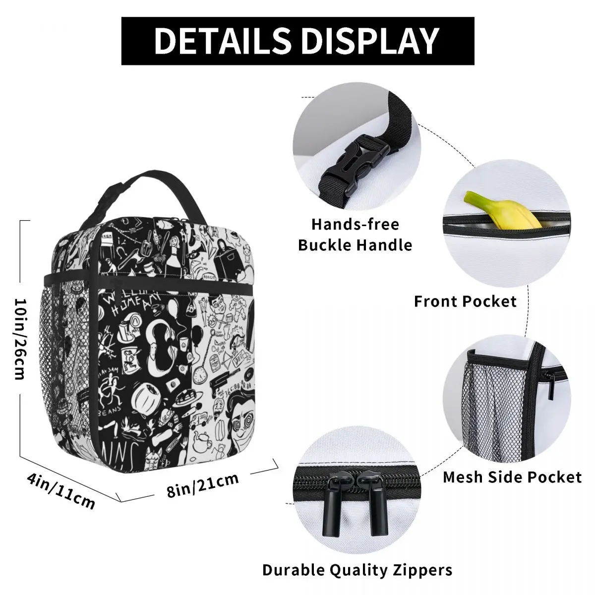 Unus Annus Memento Mori Symbol Insulated Lunch Bag Black And White Ethan Markiplier Mark Resuable Cooler Thermal Bento Box Kids