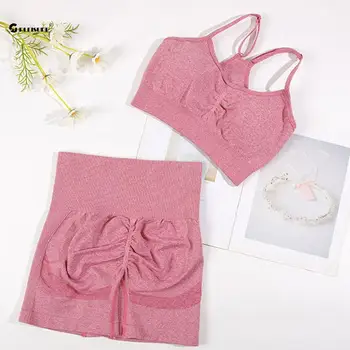 CHRLEISURE-Ensemble de sport sans couture pour femme, soutien-gorge de yoga imbibé, short de cyclisme, tenue d'entraînement élastique, vêtements de sport, 2 pièces