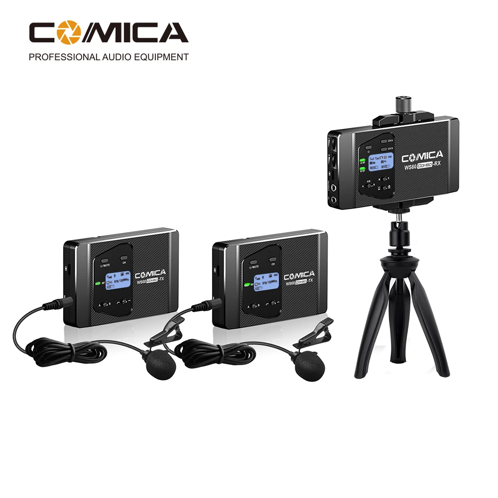 COMICA CVM-WS60 콤보 1-트리거-2 듀얼 송신기 및 1 리시버 유연한 미니 무선 마이크, 스마트폰용 범용