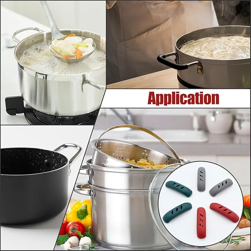 6Pcs Silicone Heat Insulation Pot Handle Non-slip Pot Handle Cover Heat Insulation Handle Grip Set Kitchen Gadgets
