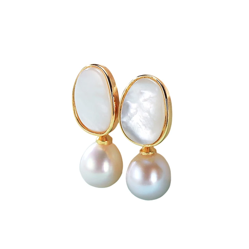 MULICHEN 8-9mm Freshwater Pearl Pendant Women Earrings Vintage Pearl Shell Accessories Earrings Anniversary Gift Jewelry
