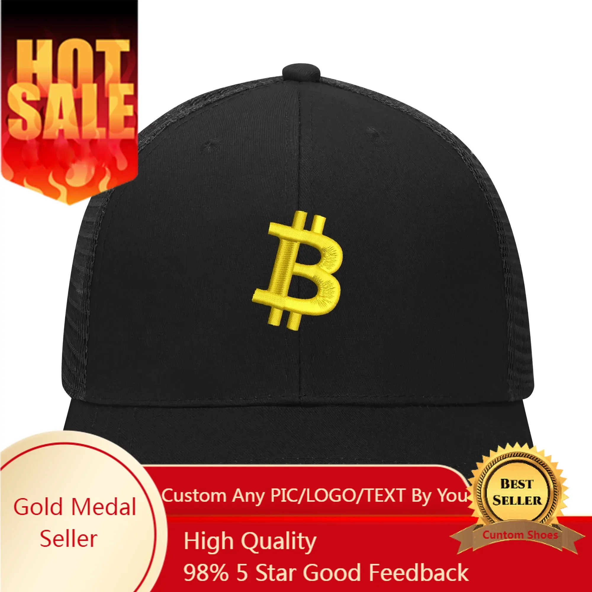 

Bitcoin BTC Coin Logo Embroidery Hat Mens Womens Sports Baseball Hats Hip Hop Mesh Cap Summer Headdress Custom Made DIY Caps