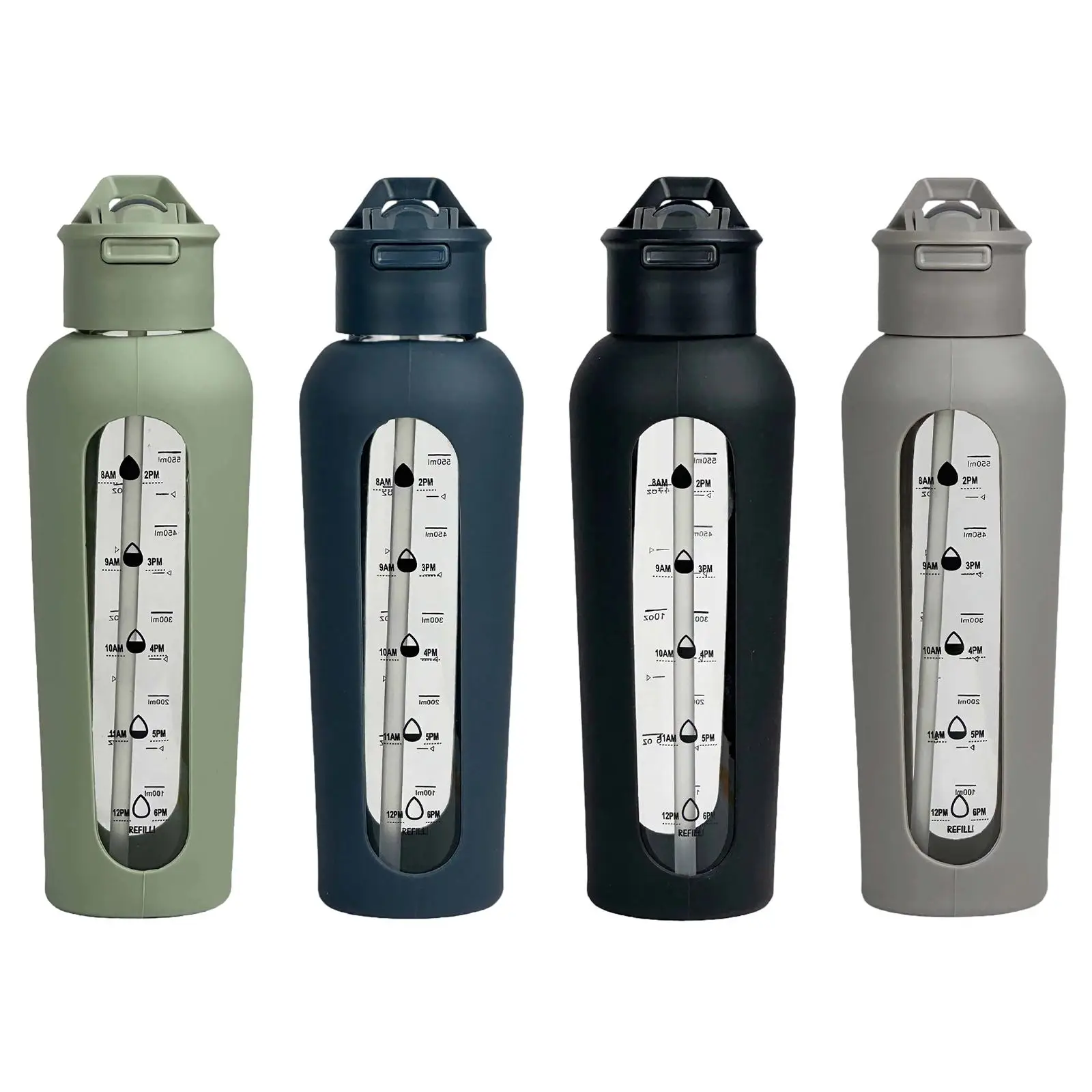 Glass Water Bottle with Silicone Sleeve Sports Bottle for Gym Travel Fitness Glass Water Bottle with Silicone Sleeve Sports Bottle for Gym Travel Fitness