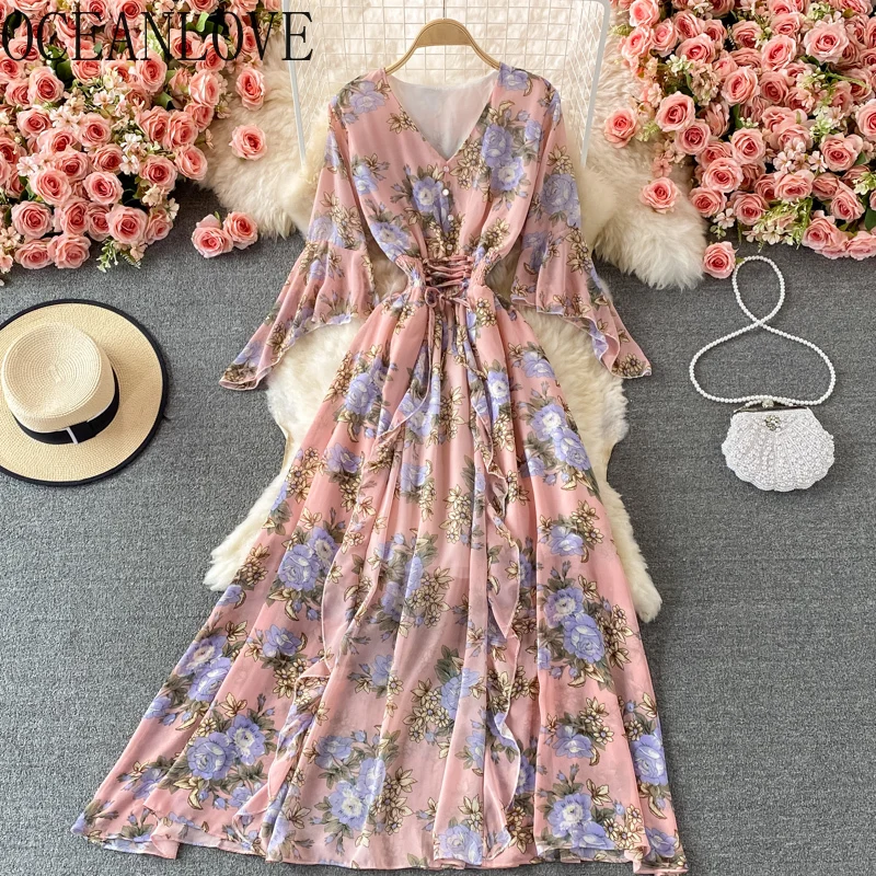 OCEANLOVE-Vestidos-largos-de-gasa-para-mujer-ropa-con-estampado-Floral ...