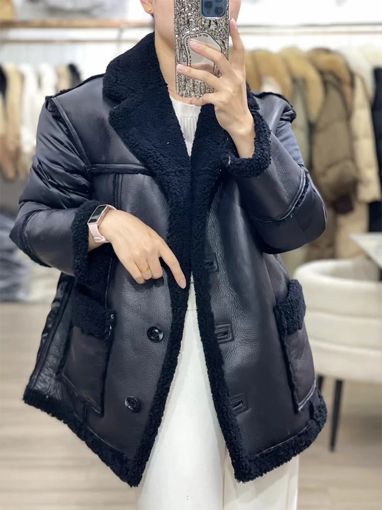 2024 Women Winter Warm Real Natural Merino Sheep Fur Coat Goose Down Jackets Thick Coat Female Outwea Puffer Jackets