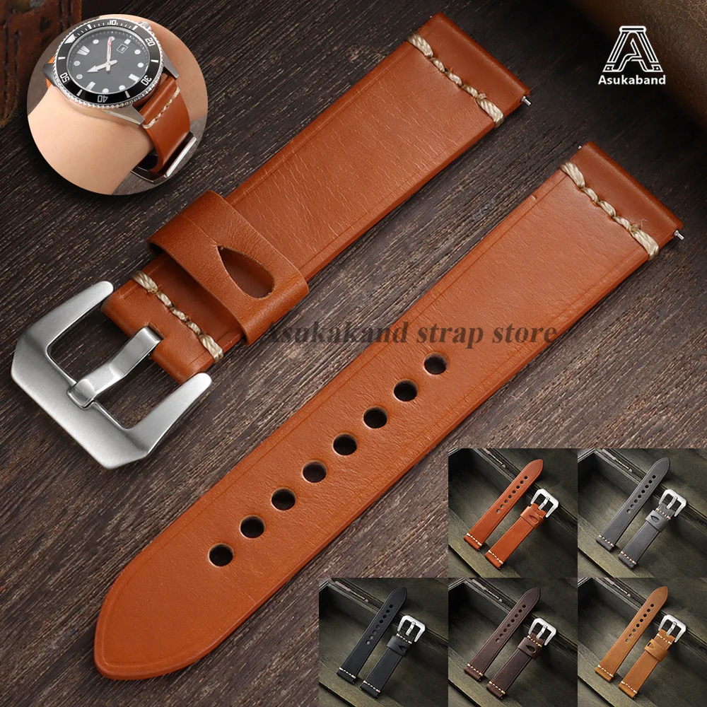 Vintage Crazy Horse Oil Wax Leather Watch Strap with Pin Buckle - Universal Men's Accessory