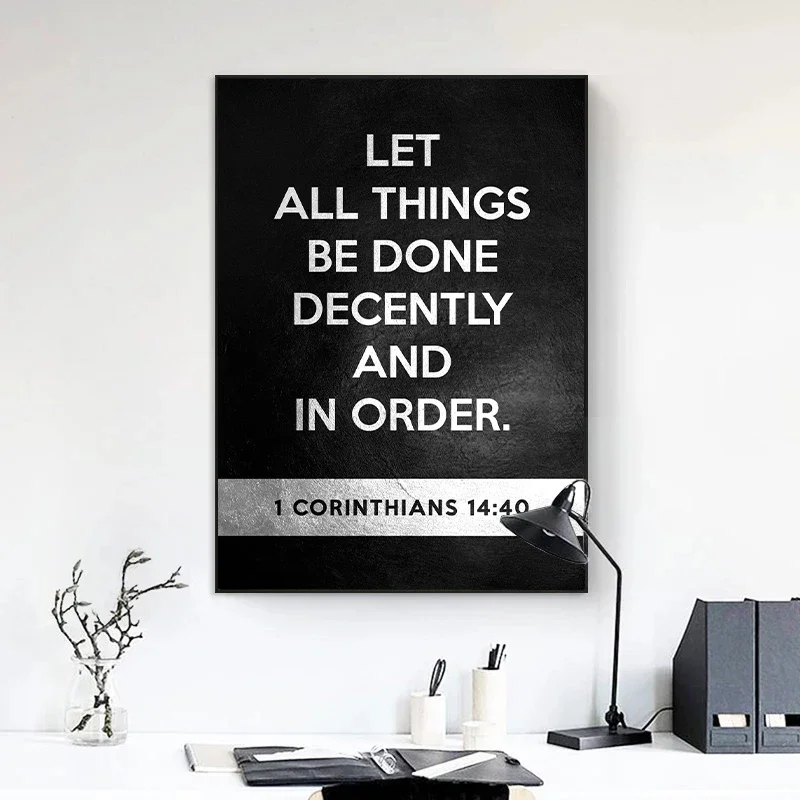 Modern Inspirational Quotes Black and Silver Poster and Print Religion God Text Wall Art Canvas Painting Home Room Decoration