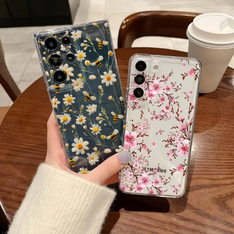Shockproof Clear TPU Floral Bumper Phone Case