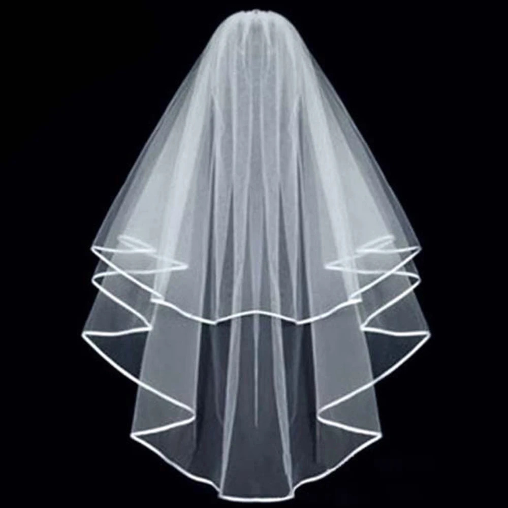 Aviana Simple Two Layers Wedding Veils Ivory White Short Tulle Bridal Veil with Comb Wedding Accessories 2 layer tulle with gold star beads communicate veil bar mitzvah headdress shining pricess hair acessories velo de novia