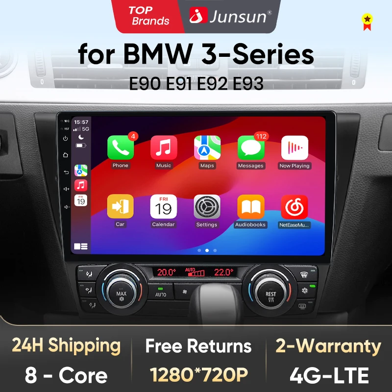 Junsun V1 AI Voice Wireless CarPlay Android Auto Radio for BMW 3-Series E90 E91 E92 E93 4G Car Multimedia GPS 2din autoradio