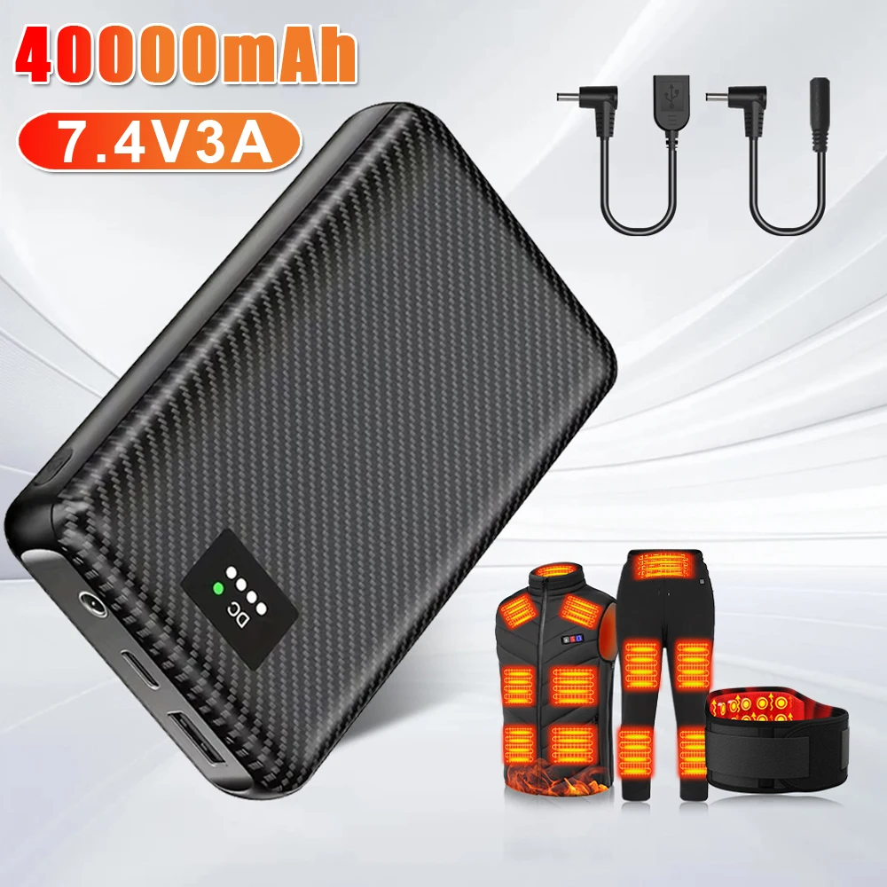 Portable Power Bank 30000mAh 40000mAh DC7.4V 3A Fast Charging For Heated Jacket Vest Socks Heated Clothing portable battery charger