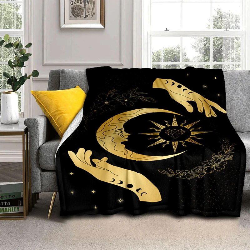 

Фланелевое одеяло ручной Луны для гадания, легкий удобный теплый плед с узором золотого цвета для кровати, дивана