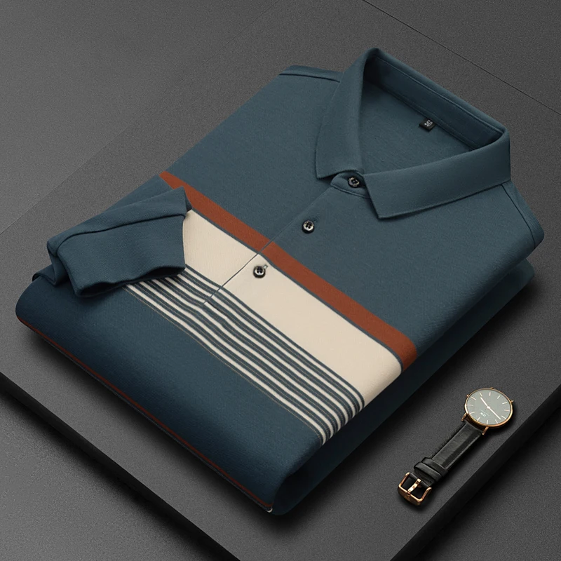 

High-qualityPolo Shirts Cotton Men's Luxury T-shirts Korean Trending Products New Spring Autumn Fashion Lapel Long Sleeve End
