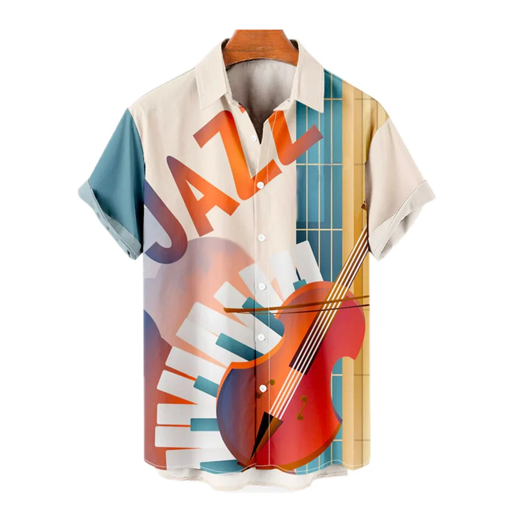 

Модная летняя рубашка Алоха в стиле Харадзюку, мужская рубашка с 3D принтом музыкальных инструментов, Уличная Повседневная пляжная рубашка унисекс с коротким рукавом, Топ