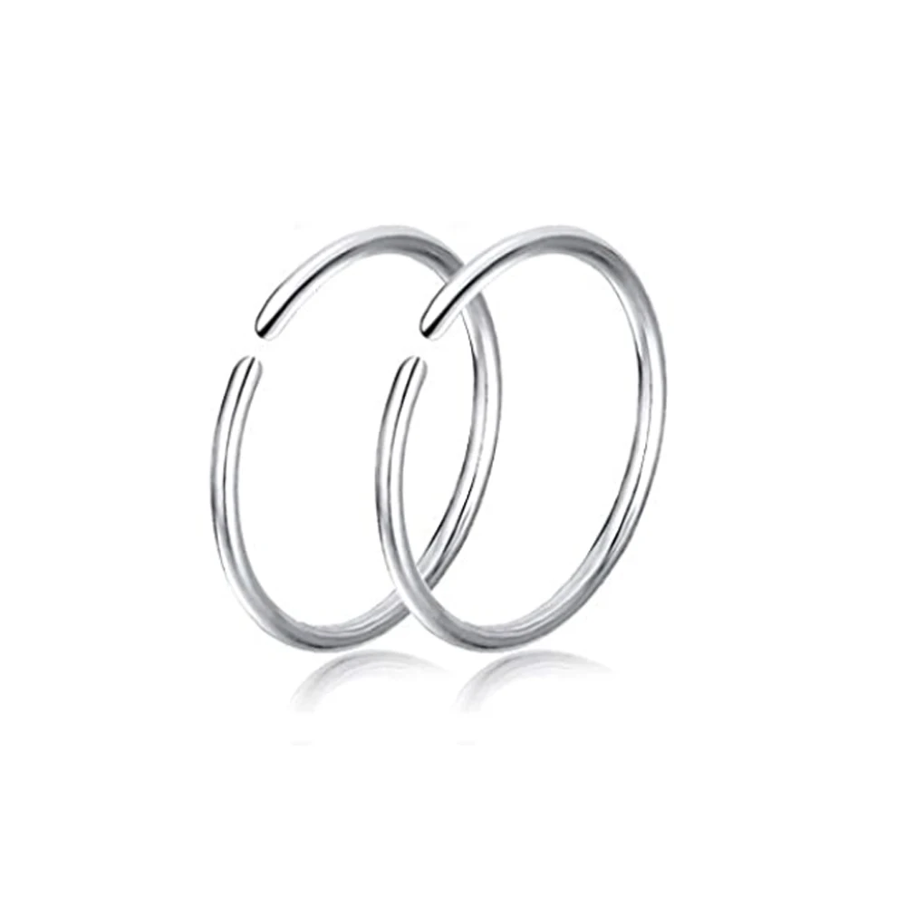 2 Anelli Per Piercing Naso/Orecchio - Acciaio Inossidabile 316L, 8mm/10mm, Argento - Foto 2