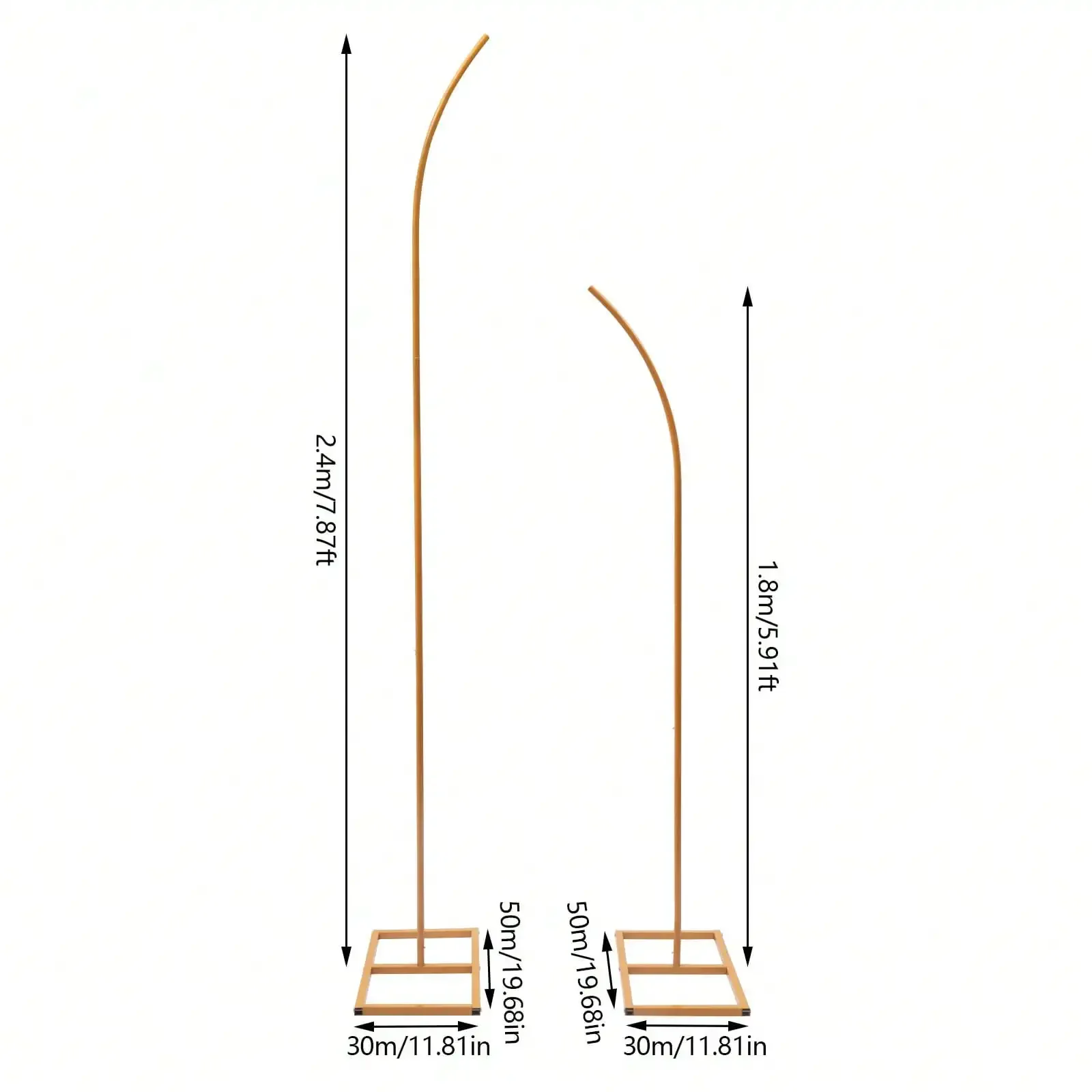 Set of 2 Wedding Arch Frames Gold Metal Curved Top Decorative Racks Balloon Flower Backdrop Stands Plant Climbing Stand 6Ft+8Ft