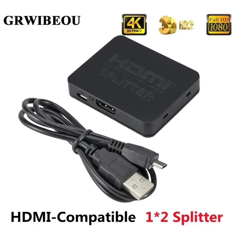 HDMI Splitter 1 Eingang 2 Ausgänge 1080p 4K HDMI-kompatibler Adapter 1x2 HDCP 3D Switcher 2-Port-Hub für HDTV DVD PS3 Xbox TV-Box Monitor