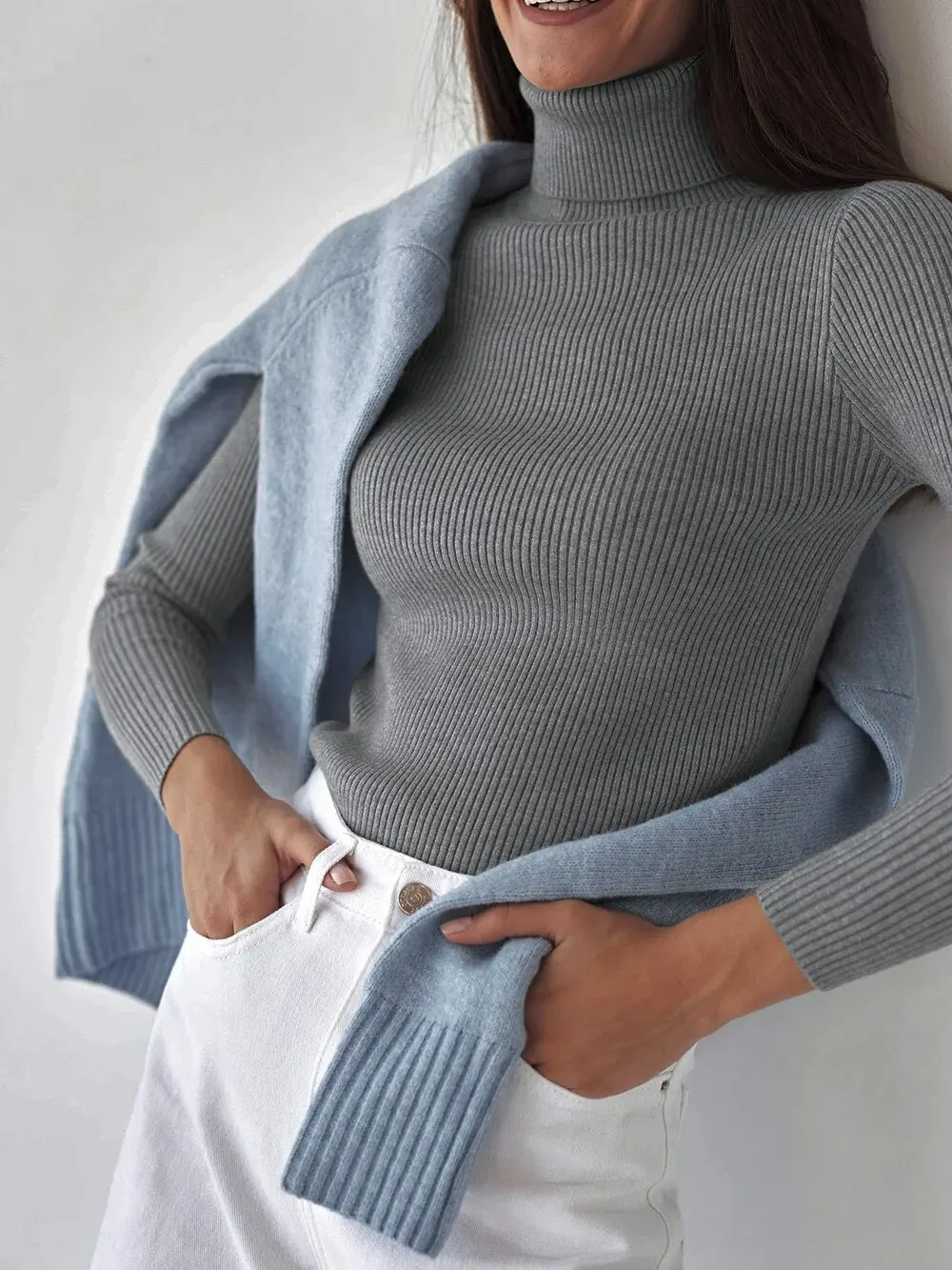 S0255f1d5c2914412a6a79f3830457d98o Basic Mock Neck Ribbed Sweaters for Women Cute Sexy Knitted Autumn Winter Warm Fitted Fashion Pullover Sweater Mallzona