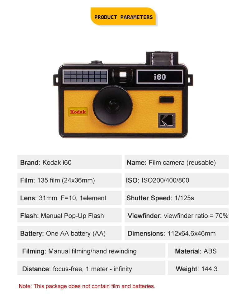 Kodak I60 Fotocamera A Pellicola 35mm Riutilizzabile - Stile Retrò, Flash Integrato - Foto 2