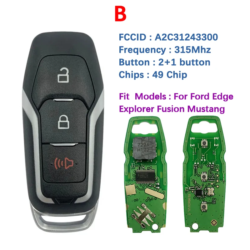 CN018122 for Ford Fusion Explorer Edge Mustang Mondeo Kuka 2013-Remote Smart Key FCC M3N-A2C31243300 49 Chip key case car key shell car remote key car key key shell
