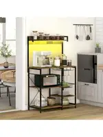 HOMCOM Bakers Racks with Power Outlet and LED Lights Coffee Bar Table for Kitchens with Storage Microwave Stand with Gla 2