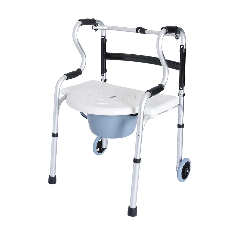 Aluminum Alloy Elderly Shower Chair Commode Chairs, Foldable Walker, Pushcart, Senior Mobility Aid, Rehabilitation Walking Frame