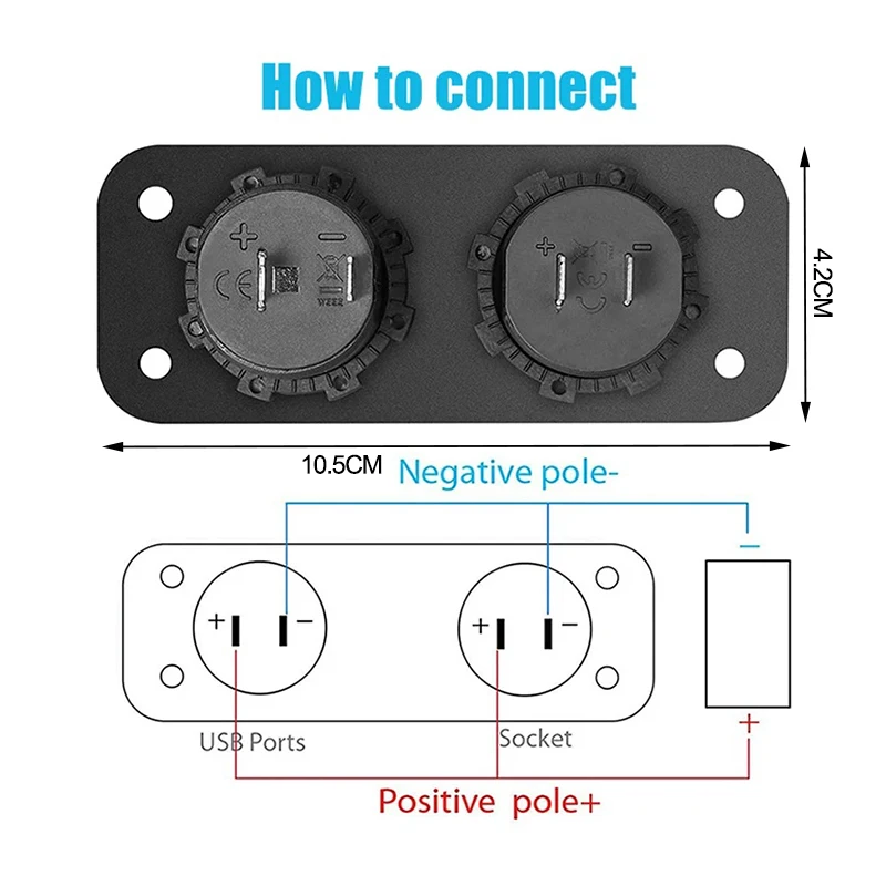 Quick Charge 3.0 Cigarette Lighter Outlet Waterproof 12V/24V Dual USB Car Socket with LED Voltmeter Touch Switch for Car RV Boat 6