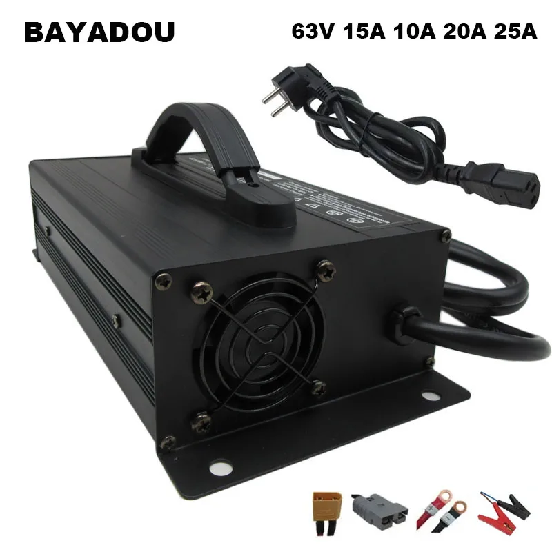 

1200W 15S 55.5V 15A Lithium Ebike Battery Charger 63V 20A 25A Li-ion Smart Forklift Electric Bicycle Sightseeing Car RV Charger