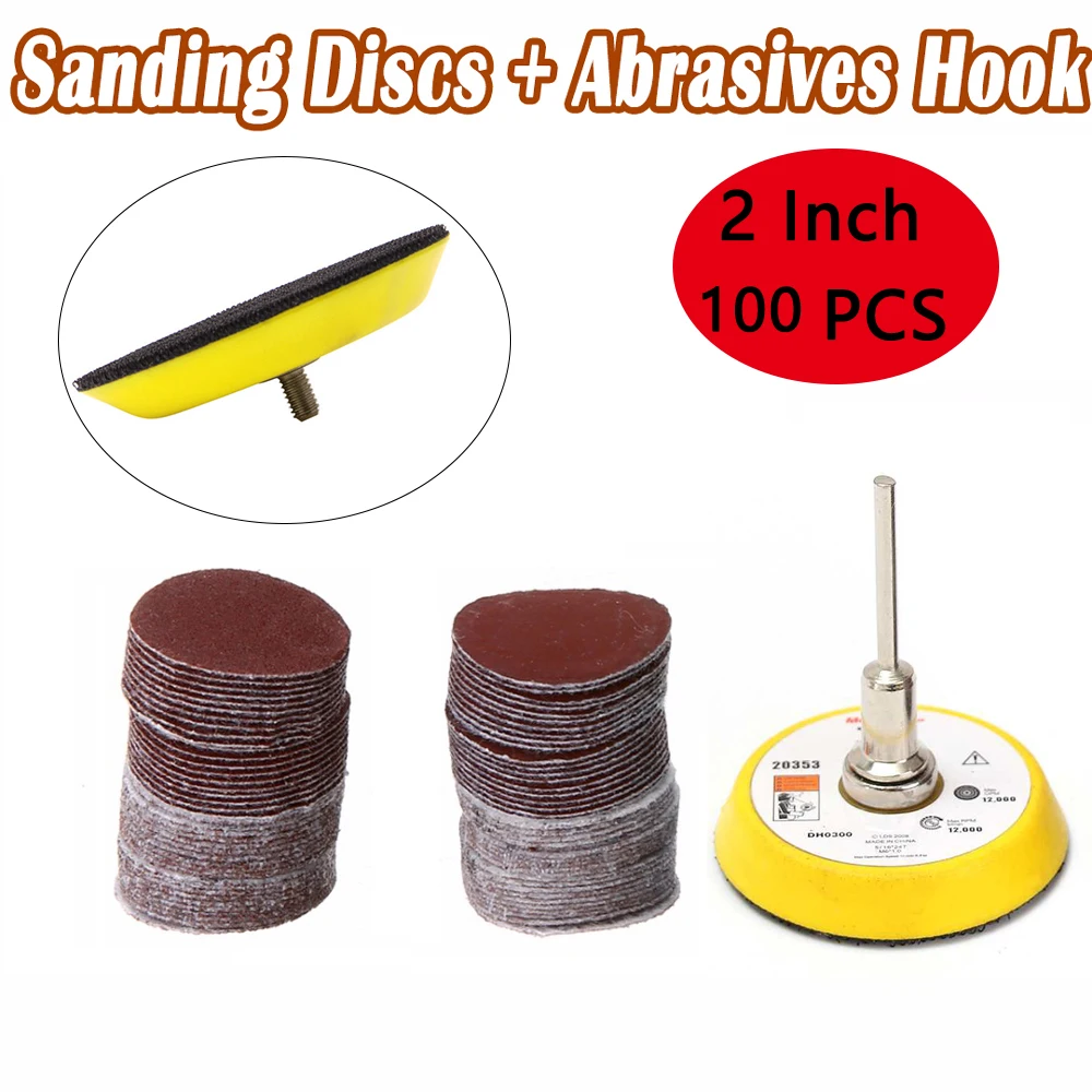 

100pcs 2 Inch Sanding Disc Pad Kit for Drill Grinder Rotary Tools with Hook and Loop Backing Pad Woodworking Polishing Tools